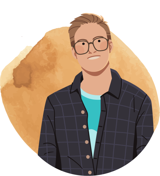 Man with glasses in front of yellow BG illustration