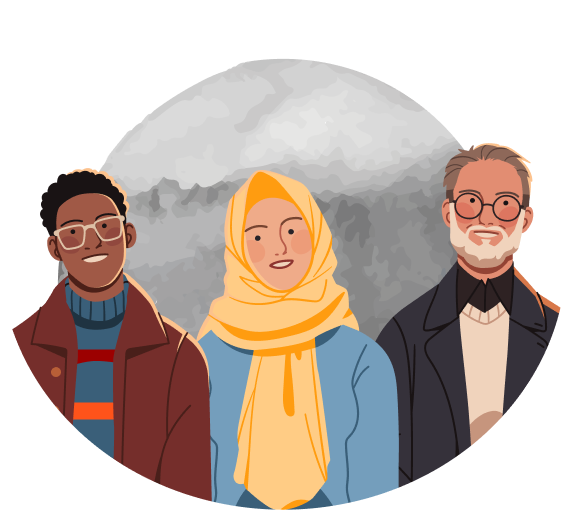 Group of 3 diverse adults illustration