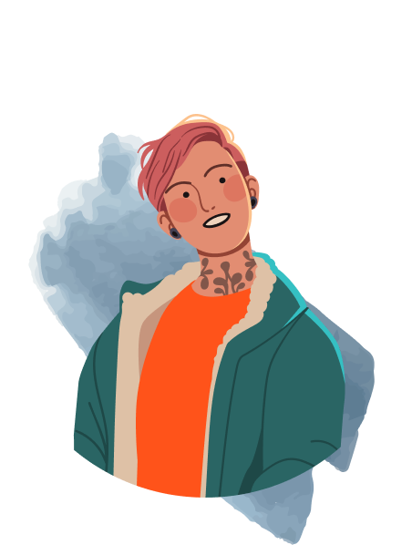Woman in orange shirt with tattoos illustration
