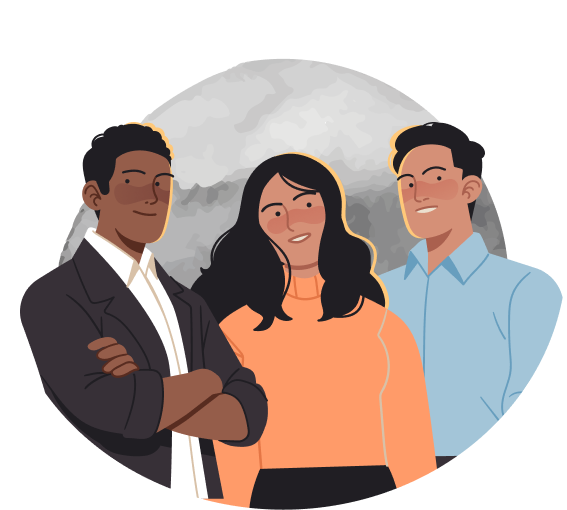 Three lawyers in front of gray background illustration