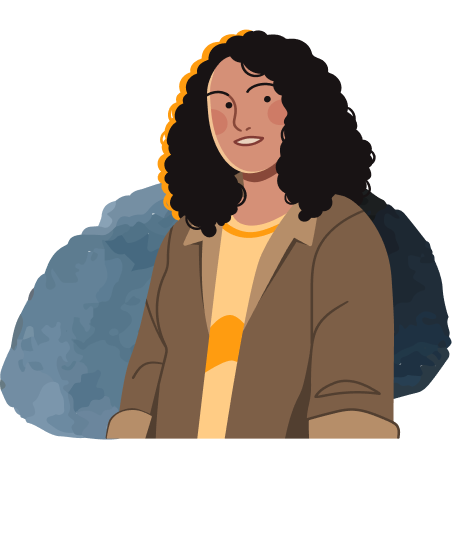 Woman standing in front of blue background illustration