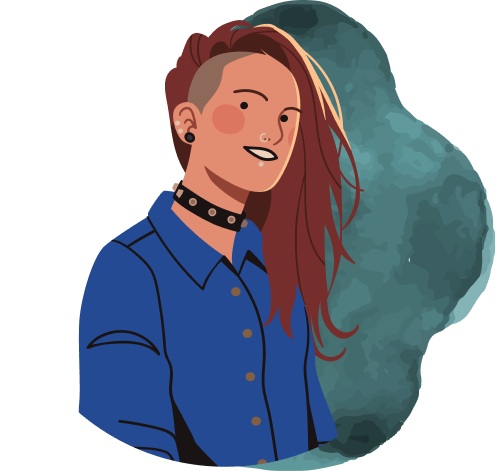 Alternative woman in front of watercolor background illustration