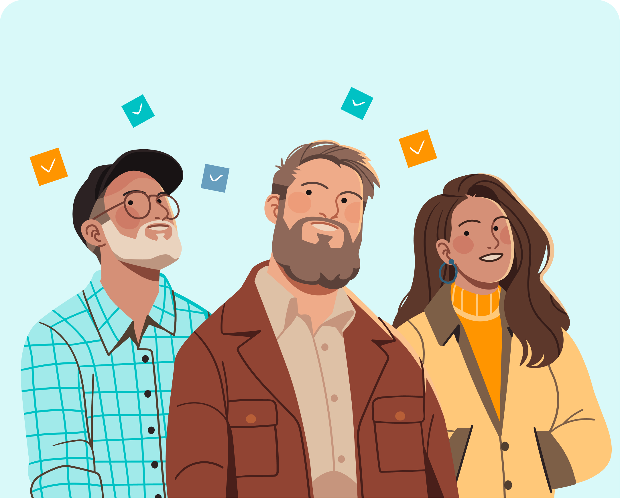 Three people looking into distance illustratoin