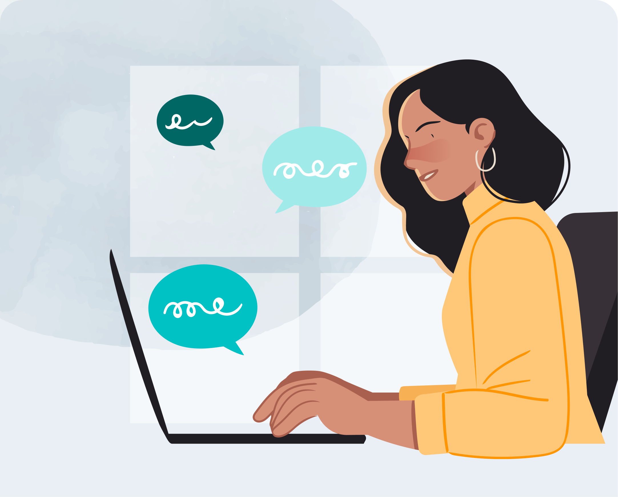 Woman typing at computer illustration