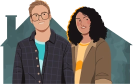 Husband and wife in front of home illustration